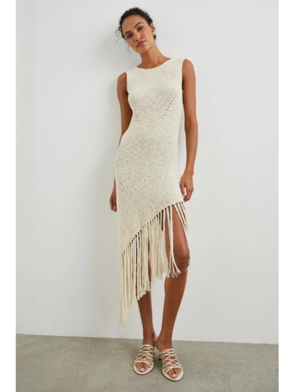 Rails Cream Ecru Rylee Asymmetrical Fringe Midi Dress, Size M, NWT $258